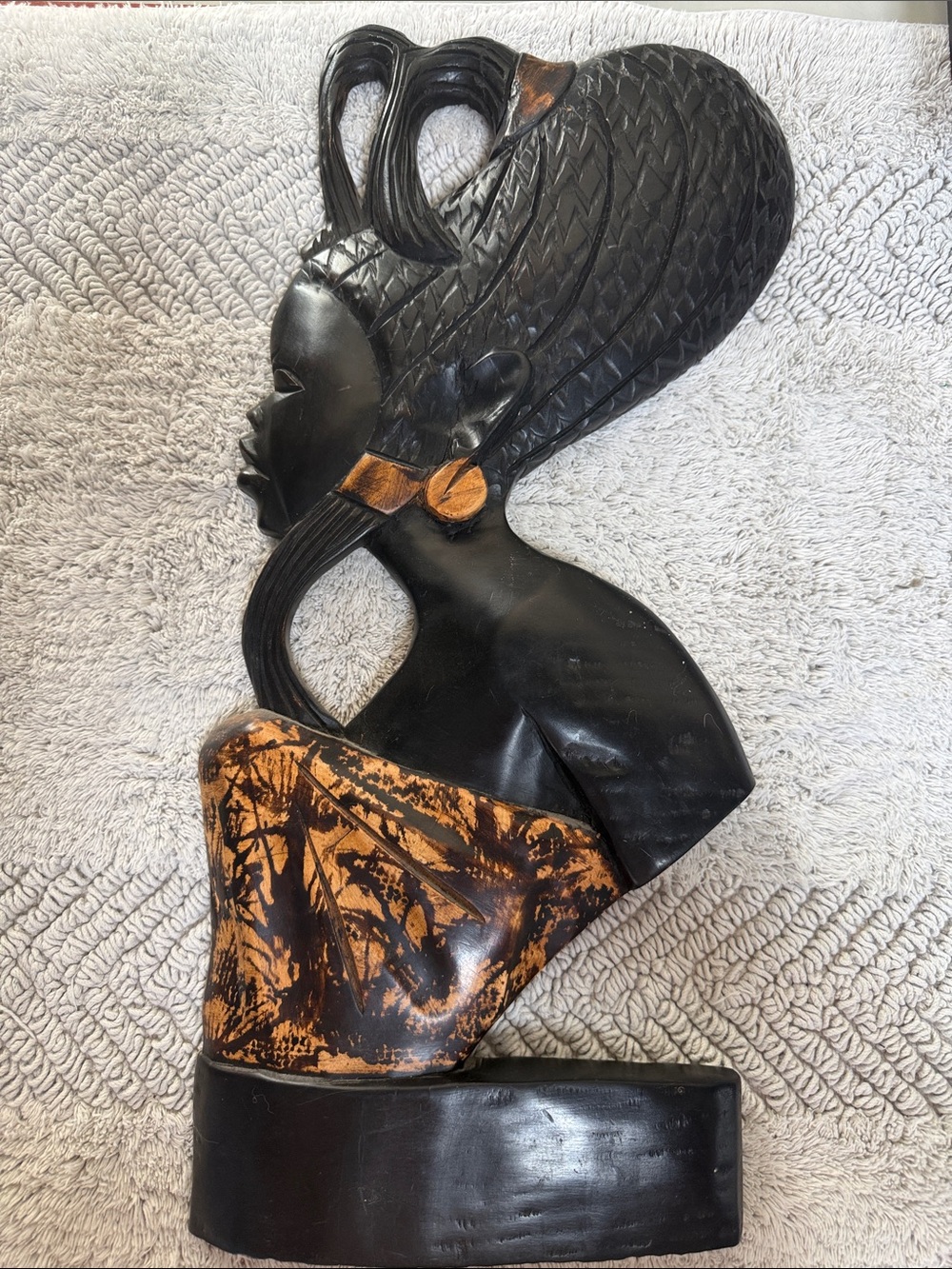 Hand-Carved Black and Brown African Bust Sculpture - Women Accessories Accent